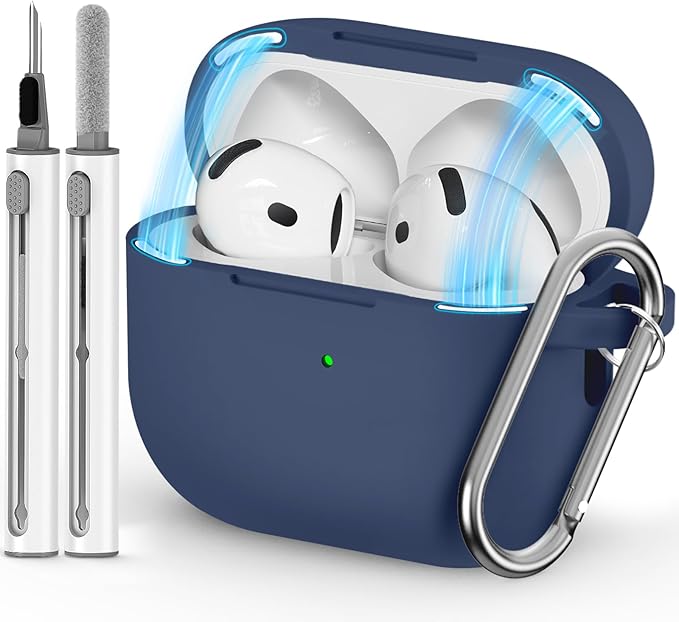 Ljusmicker for AirPods 4 Case 2024 with Cleaner Kit,Soft Silicone Protective Cover for Apple AirPods 4th Generation Cases for Women Men,for AirPod 4 Case Accessories with Keychain-Magnetic Blue