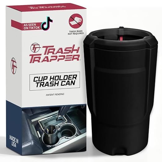 Trash Trapper Car Trash Can Cup Holder | Mini Car Trash Can | Fits in Most Doors | 5.1" x 2.9" | Traps More & Empties Less, Patent-Pending Compaction, 250th Anniversary Edition, Black/Red-White-Blue
