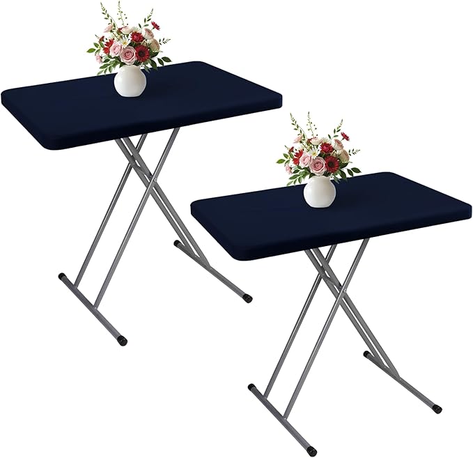 Wolkemer 2 Pack Navy Blue Fitted Tablecloth 20x30 Inch Rectangle Elastic Edges Table Cloth, Spandex Stretch Table Cover with Machine Washable Fabric for Wedding Party Picnic Dining Indoor Outdoor