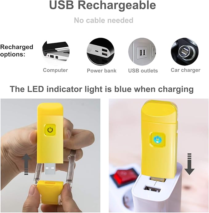 HONWELL Rechargeable Book Light, Clip On LED Reading Lights for Kids Reading in Bed, 3 Brightness Levels Dimmable Bookmark Light for Eye-Protection, Portable Reading Lamp for Bookworms, Travel(Yellow)