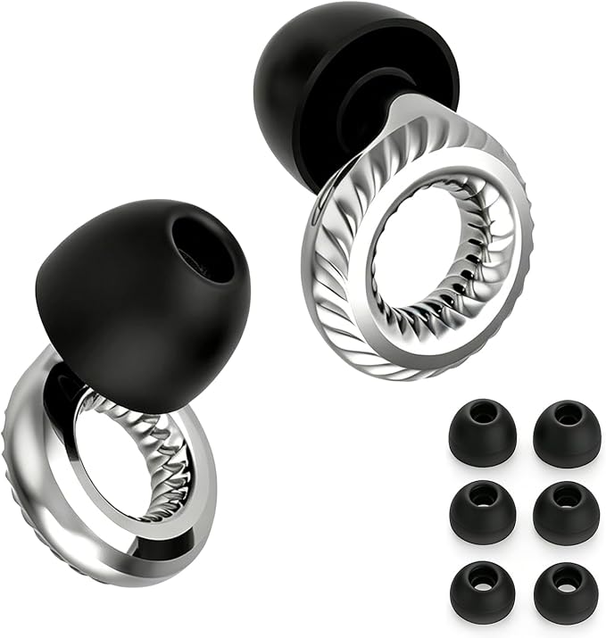 Ear Plugs for Noise Reduction – Reusable Silicone Earplugs with Filter Technology for Sleeping, Travel, Focus, Concerts & Motorcycling Ear Plug +8Tip (Round Silvery)