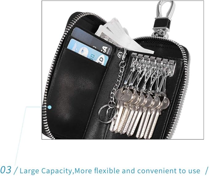 Genuine Leather Key Holder Bag with 2 Card Slot & 6 Hooks & 1 Access Card,Key Case Car Key Holder Wallet for Men Women