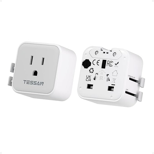 2 Pack TESSAN Universal Travel Adapter, Ultra Thin International Power Adapter, European Travel Plug Adaptor Worldwide US to Europe UK Italy Ireland New Zealand Japan (Type C G A I)