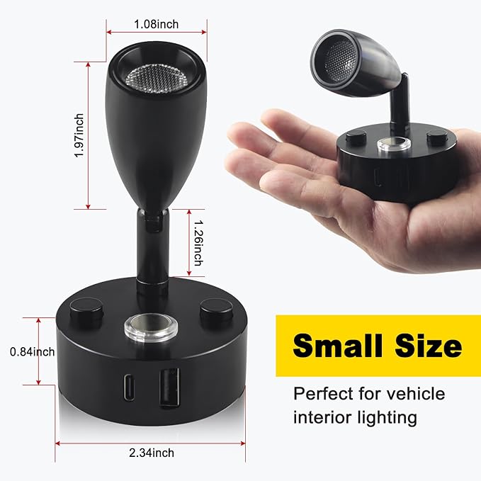 12V LED RV Interior Reading Light, Dimmable, with Dual USB Ports, RV Bedside Reading Light with Touch Switch, for Campers and Travel Trailers