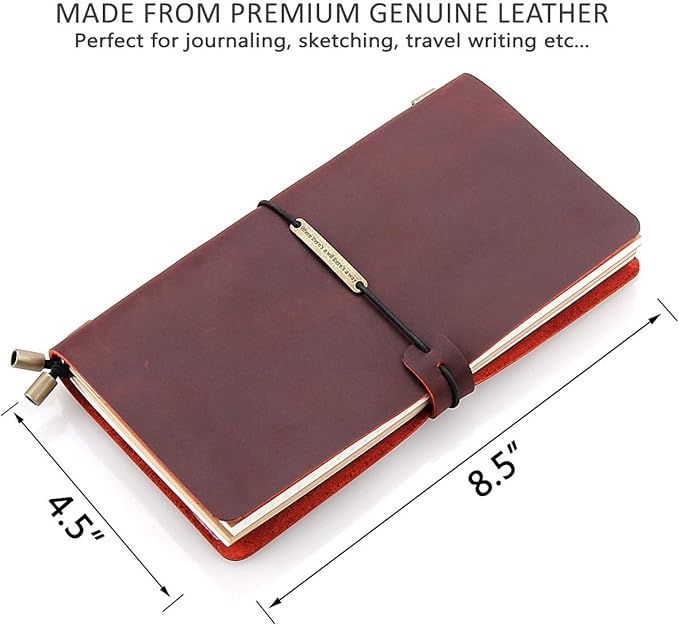 Robrasim Leather Writing Journal Notebook Refillable, Handmade Travelers Notebook for Men & Women, Perfect for Writing, Gifts, Travelers, Standard Size 8.5" x 4.5" Inches - Wine