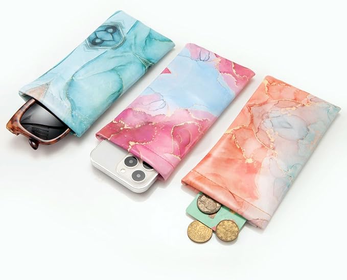 TRIUMPH VISION Squeeze Leather Sunglasses Pouch - 3 Pack Glasses Case Soft Eyeglass Sleeve Pouch Holder