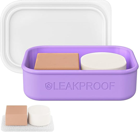 Quatish Large Leakproof Travel Soap Case, Solid Shampoo Bar Holder, Silicone Soap Box with Draining Layer, Enhanced Soap Container, Suitable for Camping, Gym, Bathroom, Outdoor Essentials, Purple