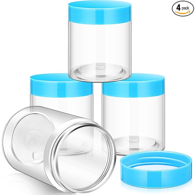 Patelai 4 Pieces Round Wide-mouth Leak Proof Plastic Container Jars with Lids for Travel Storage Makeup Beauty Products Face Creams Oils Salves Ointments DIY Making(4 Ounce,Blue)