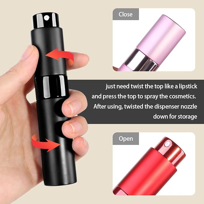 Travel Perfume Bottle, 7pcs Small Cologne Spray Atomizer, Refillable 10 ML Travel Size Empty Sprayer for Perfume Sample Container, Portable Fragrance Decant Dispenser