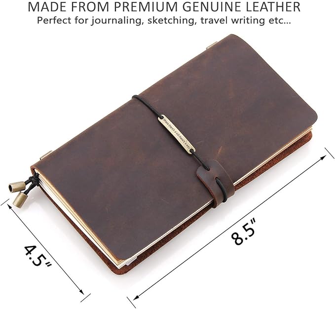 Robrasim Leather Writing Journal Notebook Refillable, Handmade Travelers Notebook for Men & Women, Perfect for Writing, Gifts, Travelers, Standard Size 8.5" x 4.5" Inches - Coffee