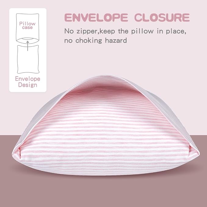 Zenssia Organic Cotton Toddler Pillowcase/Travel Pillowcase Pack of 2 Set 13x18 Inches with Envelope Closure - Soft & Breathable Baby Pillow Case Cover Pink Stripe