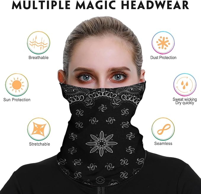 Neck Gaiter for Men Women Headwear Bandana Head Wrap Face Scarf Mask Cover Warmer Balaclava-Seamless & Versatile