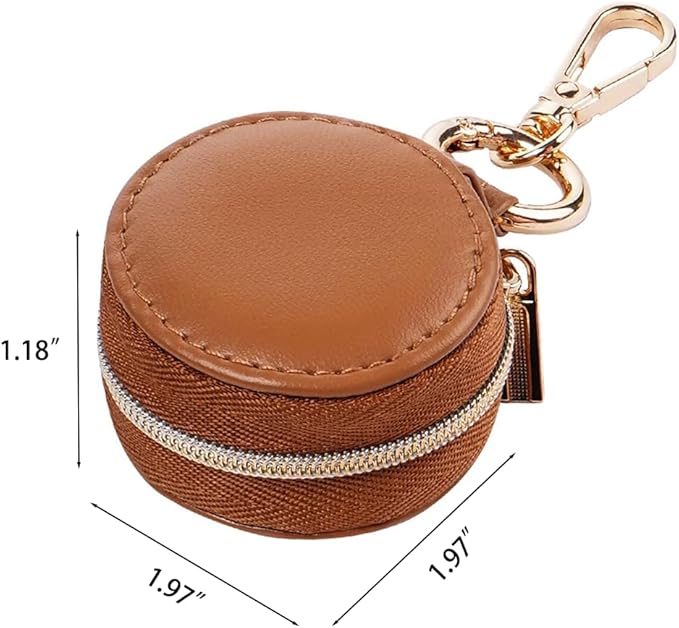 Jewelry Ring Holder Keychain - Portable Travel Sports Ring Keeper Case - Mini Small Versatile Carrying Display Storage Organizer Box With Key Chain (Brown)