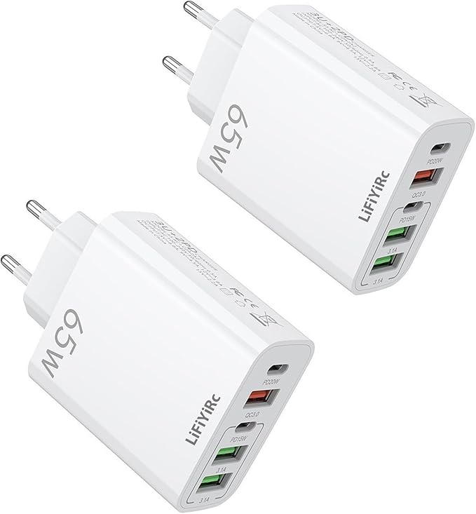 European USB C Charger 6.6A 2 Pack, LiFiYiRc PD 20W & QC 3.0 Fast Charging Multi Ports, 2 USB C 3 USB A Europe Plug Adapter Compatible for iPhone 17 16 15 14 13 12 11 Pro Max XS XR X Plus, Samsung