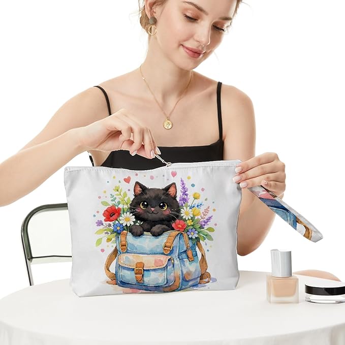 Fokongna Black Cat Print Wet Bag, Small Portable Waterproof Multi-Functional Organizer for Women,Sky Blue Backpack Floral Cat，Ideal for Daily, Beach & Travel