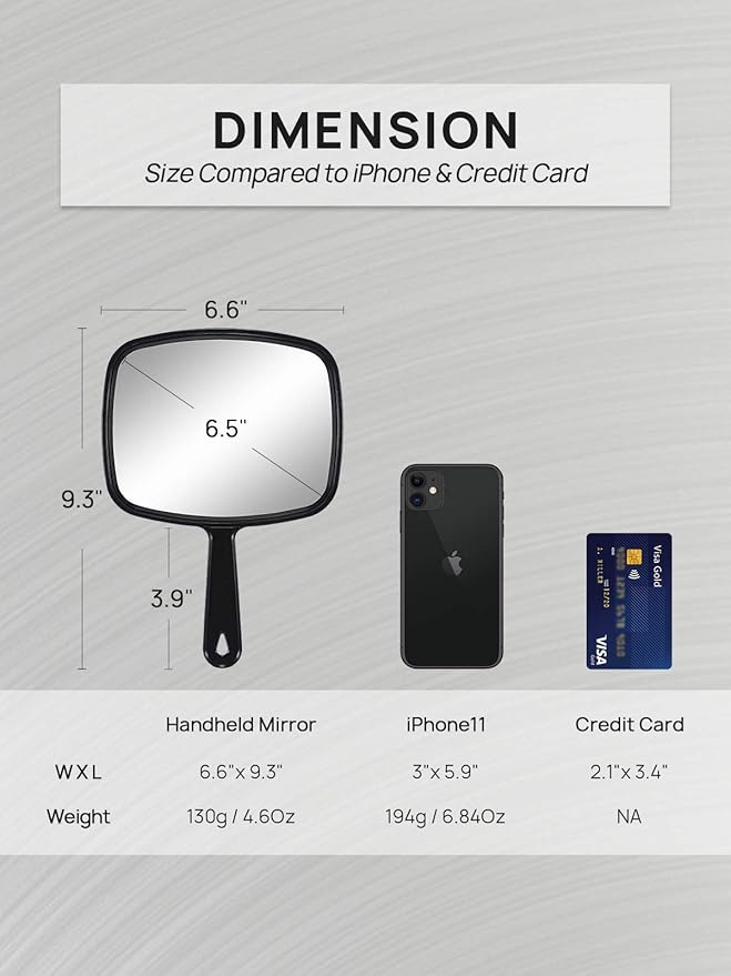 OMIRO 9.3" L x 6.6" W Hand Mirror, All Black Handheld Mirror with Handle