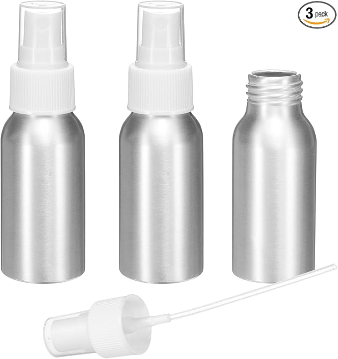 HARFINGTON 3pcs Aluminum Fine Mist Spray Bottles 50ml/1.7oz Metal Small Liquid Alcohol Refillable Travel Container with White Plastic Nozzle Cap for Perfume Skincare Cosmetic Storage Bottle
