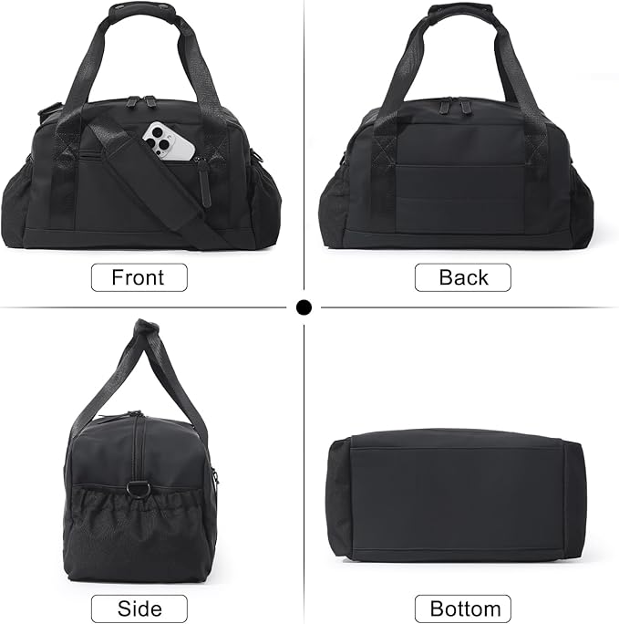 Bucosd Small Gym Bag for Women, Mini Crossbody Gym Duffle Bag with Wet Compartment, Carry on Gym Tote Bag for Workout Dance Sport Travel (Medium-Black)