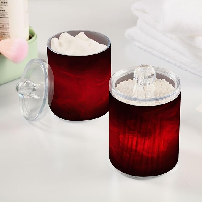 Gredecor 4 Pack Qtip Holder Clear Red Apothecary Jars with Lids Plastic Acrylic Bathroom Jars Vanity Countertop Canister Storage Organizer for Cotton Ball,Swabs,Pads,Floss