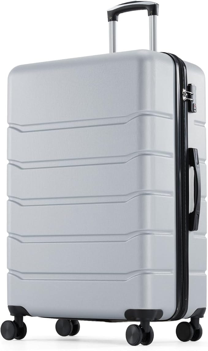 Sweetcrispy Carry on Luggage, Hard Shell ABS Suitcase with Double Spinner Wheels, Lightweight Expandable Rolling Suit Case with TSA Lock, 24 Inch Light Grey