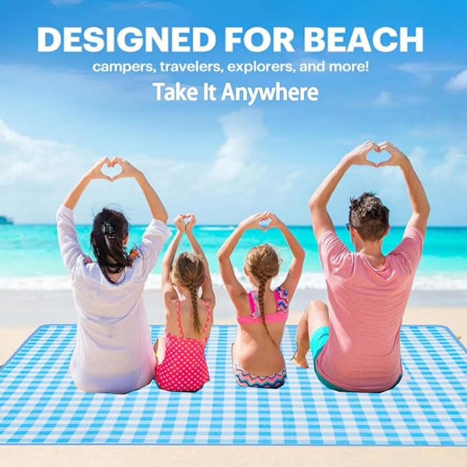 LRUUIDDE Extra Large Picnic Blanket Beach Blankets, Outdoor Foldable Waterproof Sand Mat for Beach Camping Hiking Travel Family Concerts Grass Park Music Festival Lawn Mats (Blue, 80x80inch)
