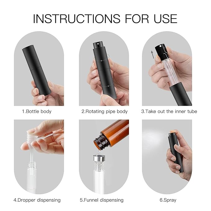 Tekson 4PCS 10ML Perfume Atomizer Travel, Refillable Cologne Containers, Dispenser Spray Empty Bottle for Mini Sprayer Size （Black