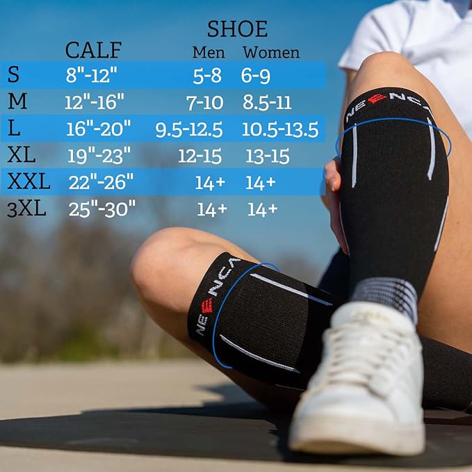 NEENCA Compression Socks, Medical Athletic Socks for Injury Recovery & Pain Relief, Sports Protection, 1 Pair (Black X-Large)