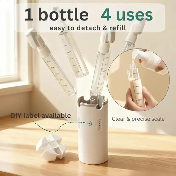 4-in-1 Travel Dispenser Bottle,4 Pack 30ML Travel Bottles for Toiletries, Leak Proof Travel Size Containers (White)