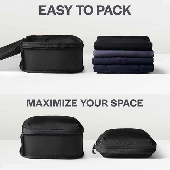 Aerotrunk Ultralight Compression Packing Cubes - Lightweight Travel Organizers for Suitcases and Luggage (3-Pack, Black)