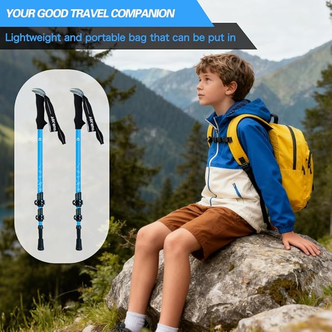 Hiking Trekking Poles for Kids, 2 Pack Anti Shock, Adjustable, Collapsible Hiking Poles for Trekking or Walking, Lightweight Aluminum Sticks
