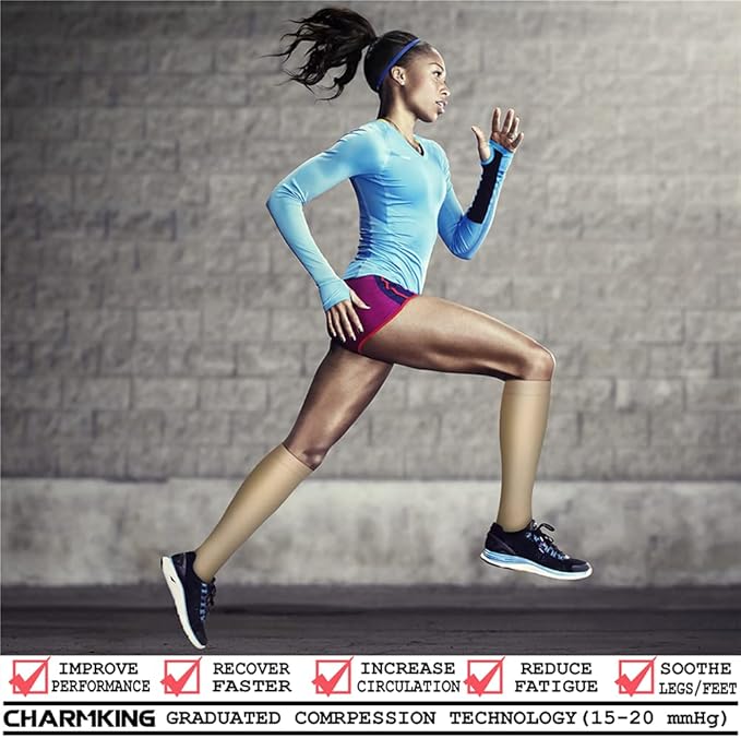 CHARMKING Compression Socks for Women & Men Circulation (8 Pairs) 15-20 mmHg is Best Support for Athletic Running,Cycling