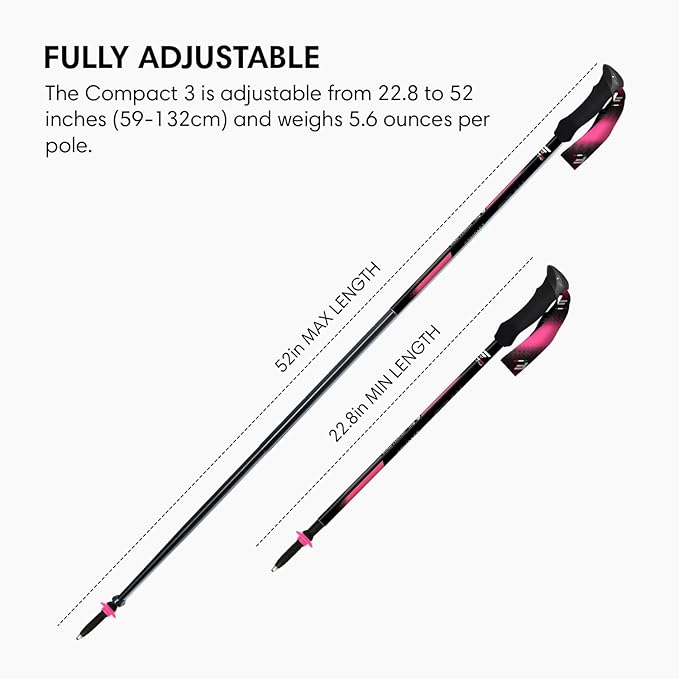 Fizan Compact 3 Trekking Poles – 5.6 oz Ultralight, Backpacking, Thru Hiking Poles, Adjustable, Collapsible, Customized Fit, EVA Grips, Aluminum Walking Sticks (Compact 3)
