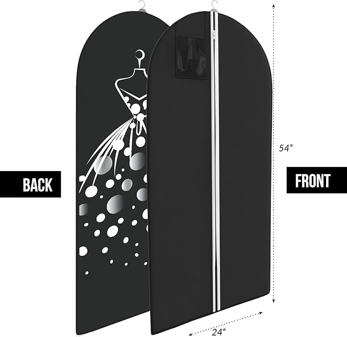 Suit, Dress and Gown Garment Travel Bags - 54" - Men's and Women's Clothing Cover - Your Bags (Black)
