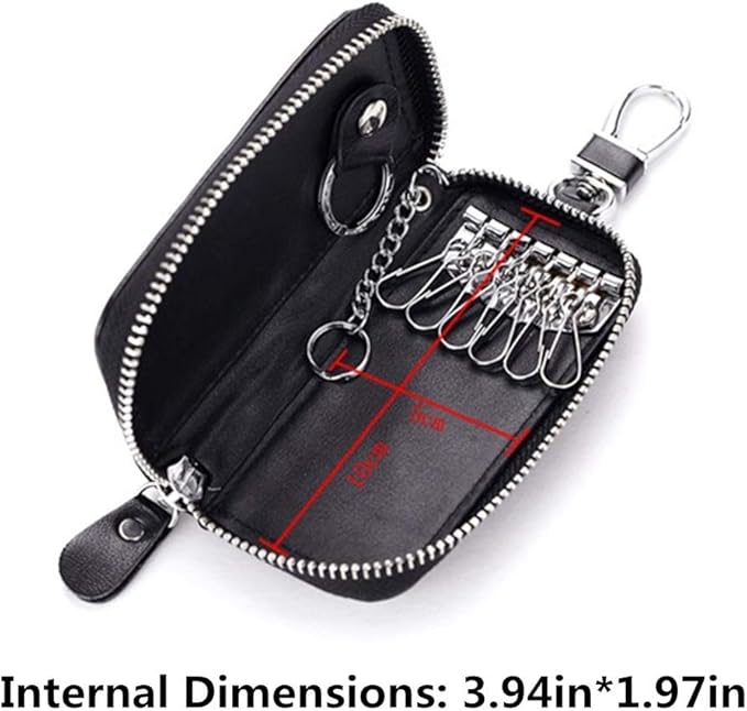 Genuine Leather Key Holder Bag with 2 Card Slot & 6 Hooks & 1 Access Card,Key Case Car Key Holder Wallet for Men Women