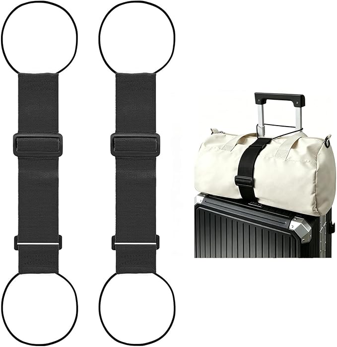 Multi Use Strong Adjustable Luggage Connector Straps for Suitcases,2 Pack Flexible Luggage Accessories Elastic Fastening Bag Strap (Black)