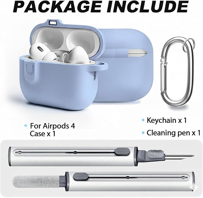 for Airpods 4th Case Cover,Come with Cleaner Kit,Soft Skin Silicone Case Cover with Keychain,Full Protective Case for Men and Women,Compatible with AirPods 4th Generation Case,Magnetic Lilac