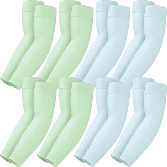 Mochabao 8 Pairs Soft Arm Sleeves, UV Sun Protection Cooling Compression Arm Covers for Outdoor Work, Sports, Men & Women