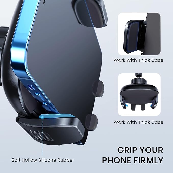Qifutan Cell Phone Holder Long Arm Dashboard Windshield Car Phone Holder Anti-Shake Stabilizer Phone Car Holder Compatible with Phone Smartphone Grey