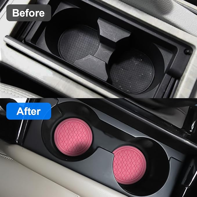 Mandark 2PCS Car Cup Holder Coasters, 2.75 Inch Non-Slip Insert Water Bottle Holder Pads, Dustproof Automotive Interior Accessories Mat, Universal for Vehicles, Trucks, RVs and More(Pink)