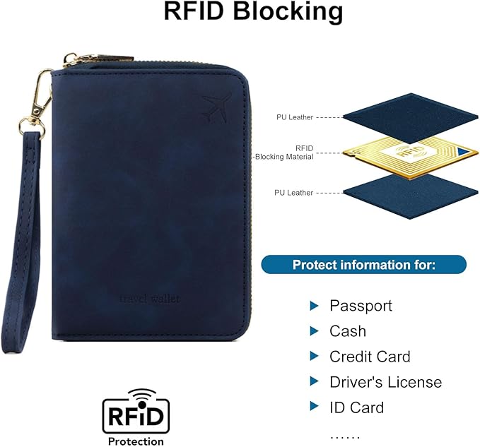 Passport Holder for Travel Women and Men RFID Passport Holder with Zipper Passport Case Passport cover Passport Wallet Travel Essentials and Accessories
