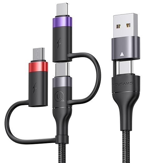 PD 60W USB C Multi Fast Charging Cable Nylon Braided Cord 5-in-1 3A USB/C to Type C/Micro/Phone Fast Sync Charger Adapter Compatible with Laptop/Tablet/Phone