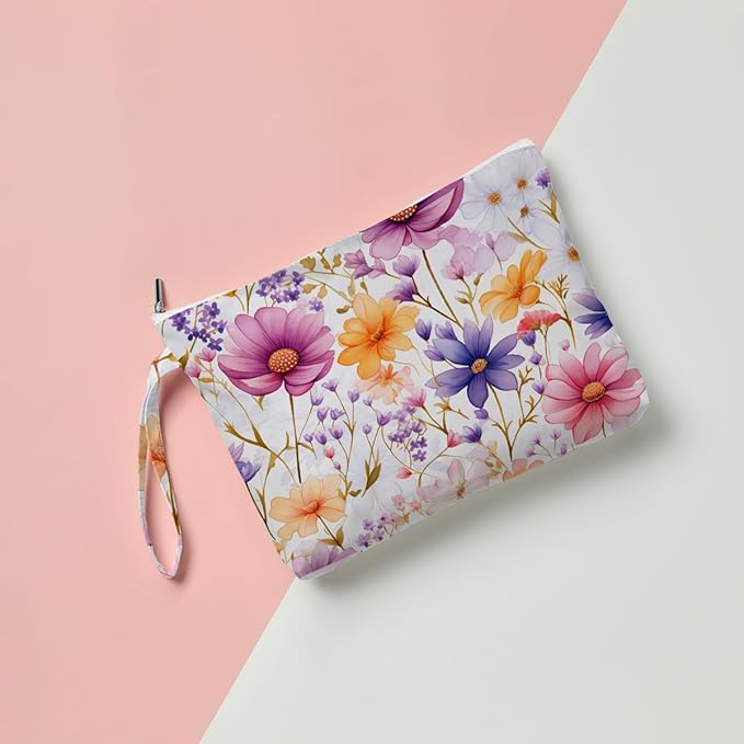 Fokongna Floral Print Wet Bag, Small Portable Waterproof Multi-Functional Organizer for Women, Ideal for Daily, Beach & Travel, Rainbow Pop Floral