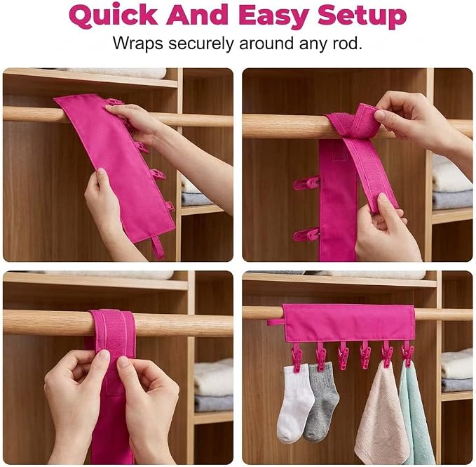 Foldable Travel Laundry Hanging Clip, 2026 New Lightweight Travel Hangers for Cruise and Hotel, Portable Folding Clothes Hanger with 6 Clips for Swimsuits Underwear Socks 3 Pack