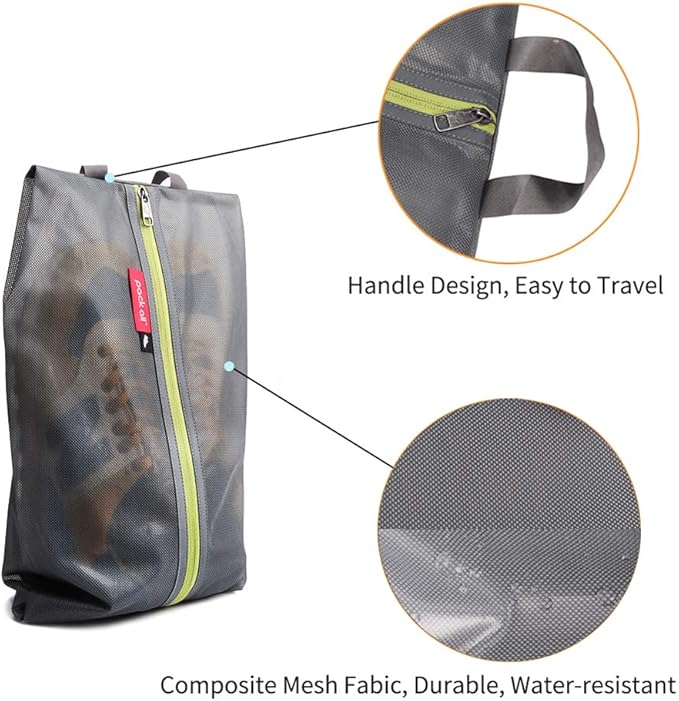 pack all Shoe Bag for Travel, Water-Resistant Shoe Pouch for Gym, Odor-Resistant Soccer Cleats Bag for Sport (Grey, 2-Pack)