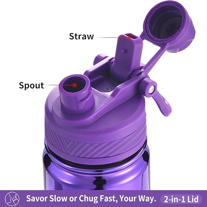 mininoo 24 oz Insulated Water Bottle with 2-in-1 Straw & Spout Lid, BPA-Free & Leak-Proof, Stainless Steel Water Bottle for Sports, Travel, and School, Violet Pulse