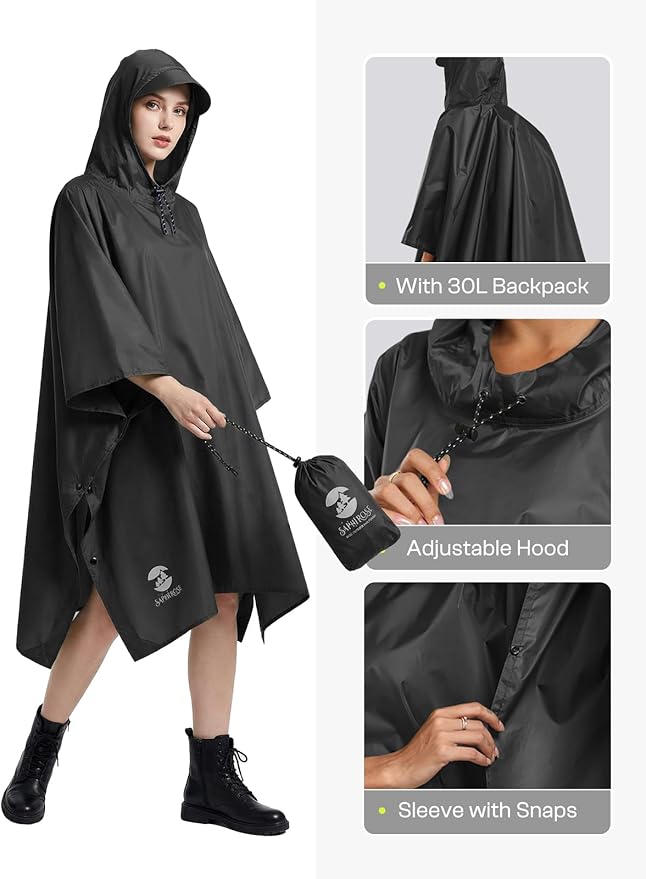 SaphiRose Hooded Rain Poncho Waterproof Raincoat Jacket for Men Women Adults