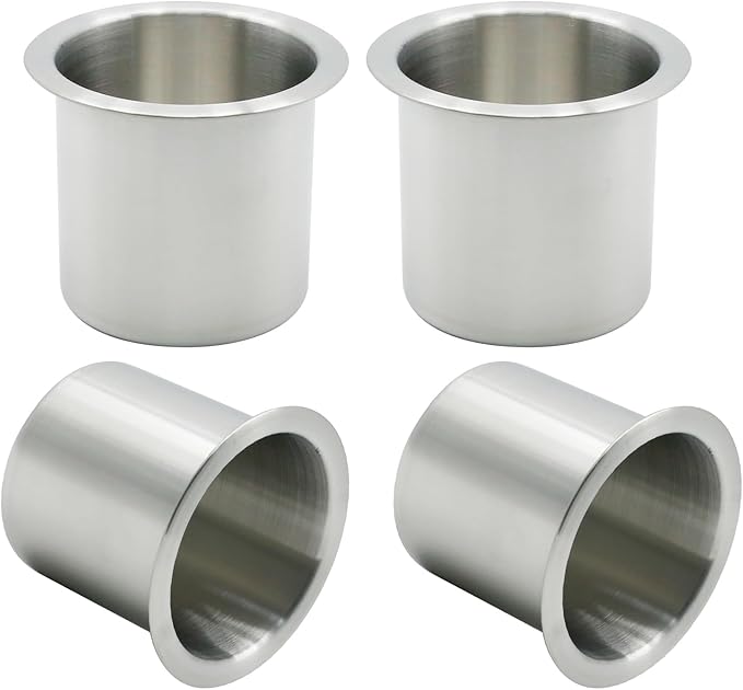 Anxingo 4 Pcs Stainless Steel Cup Holder, Silver Poker Table Drink Holder, Drop-in Cup Drink Holder for Yacht Boats RV Cars and Trucks
