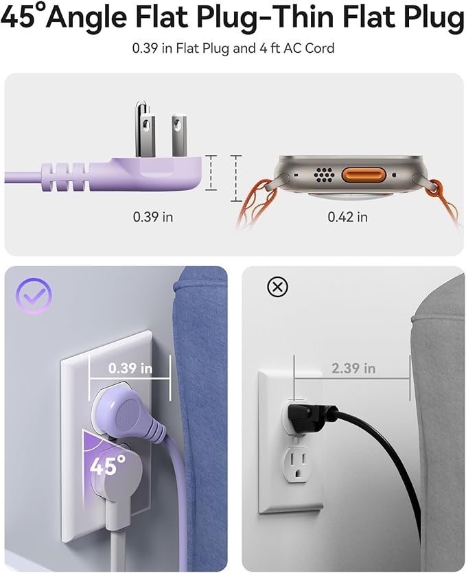 ORICO 45W Power Strip for iPhone 17 and Galaxy S25, 7 in 1 Charging Station with 3AC, 2 USB-A, 2 USB-C, 4ft Thin Extension Cord, Flat Plug Fashion Essential for Cruise Ship/Travel/Home/Dorm- TK45