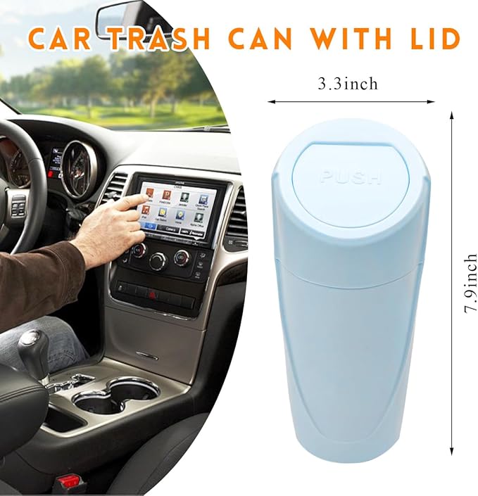 Car Trash Can with Lid, Portable Leakproof Auto Cup Holder Door Garbage Container, Multipurpose Waterproof Mini Cup Holder Trash Can Interior Organizer for Car Home Office (Light Blue)