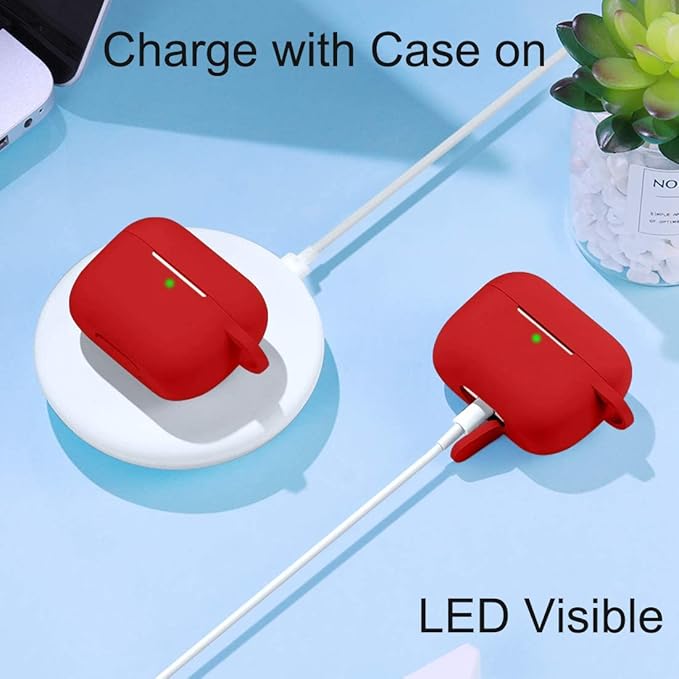 Lerobo for AirPods Pro 2 Case Cover,Shock-Proof Silicone Skin Full Protective Cover Compatible with Apple Airpod Pro Case,Supports Wireless Charging with Durable Carabiner Front LED Visible,Red